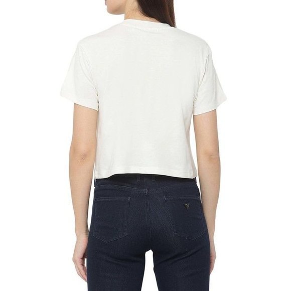 GUESS Cropped Logo Cotton T-Shirt in Ocean Salt - Size Medium - Picture 5 of 5